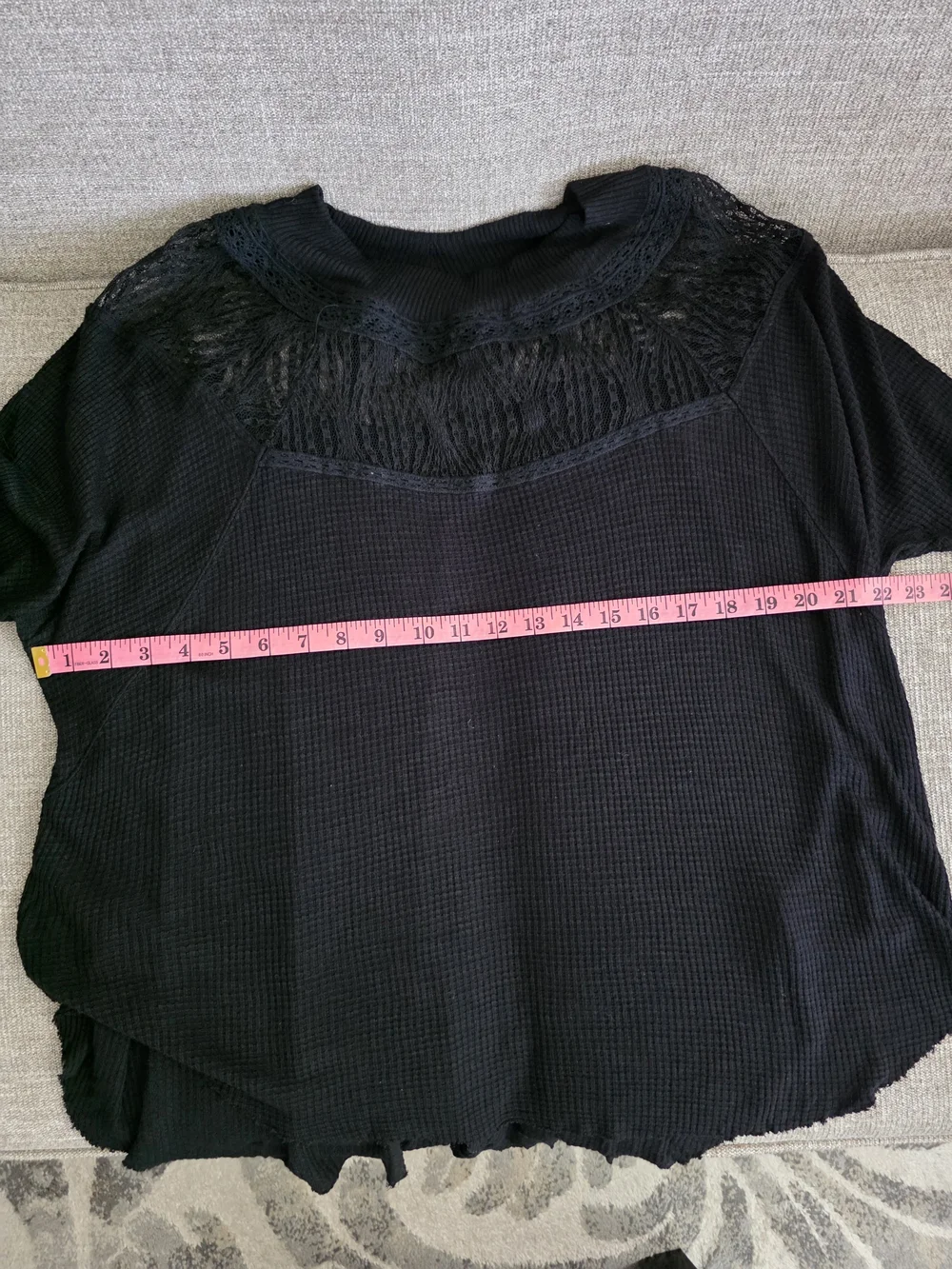 Free People Spring Valley Black Lace Yoke Waffle Thermal Top Size S